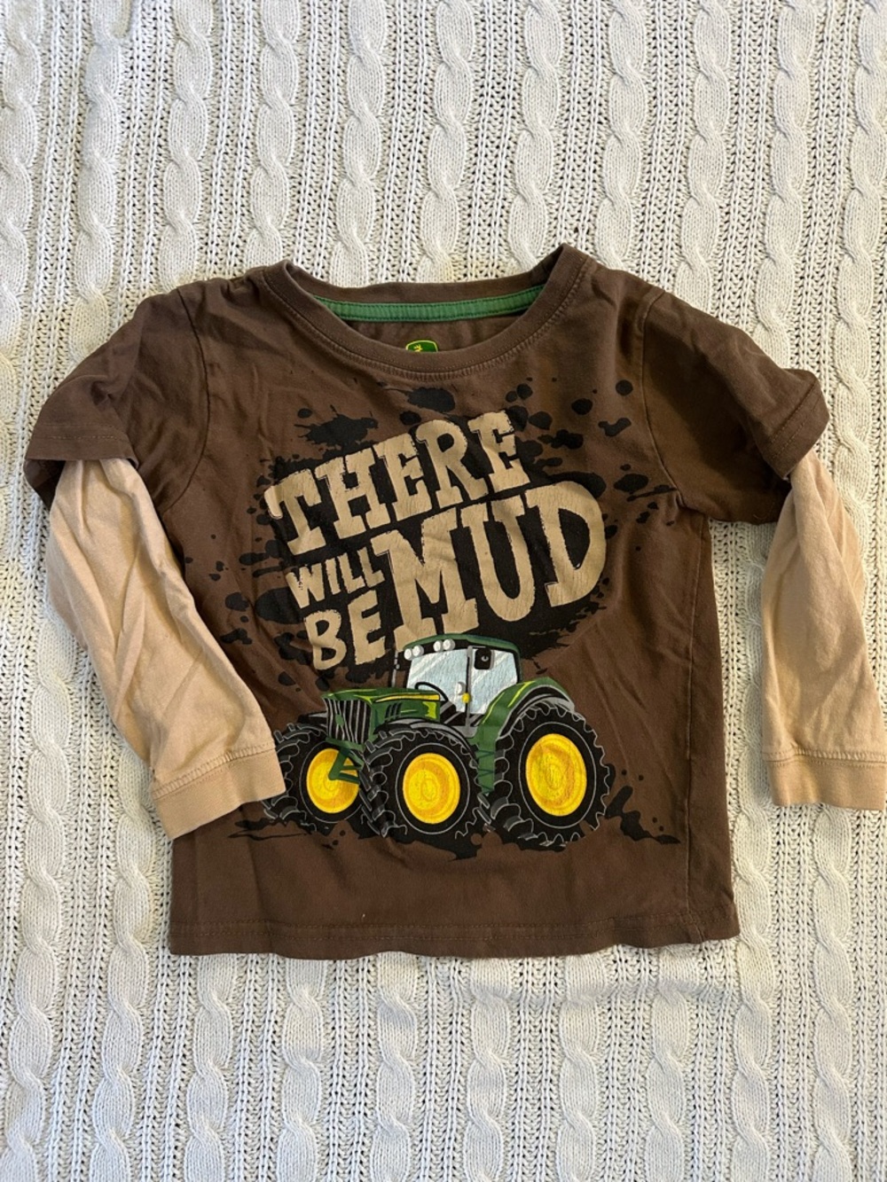 John Deere Brown Layered-Look Long Sleeve Tee with Green & Yellow Tractor